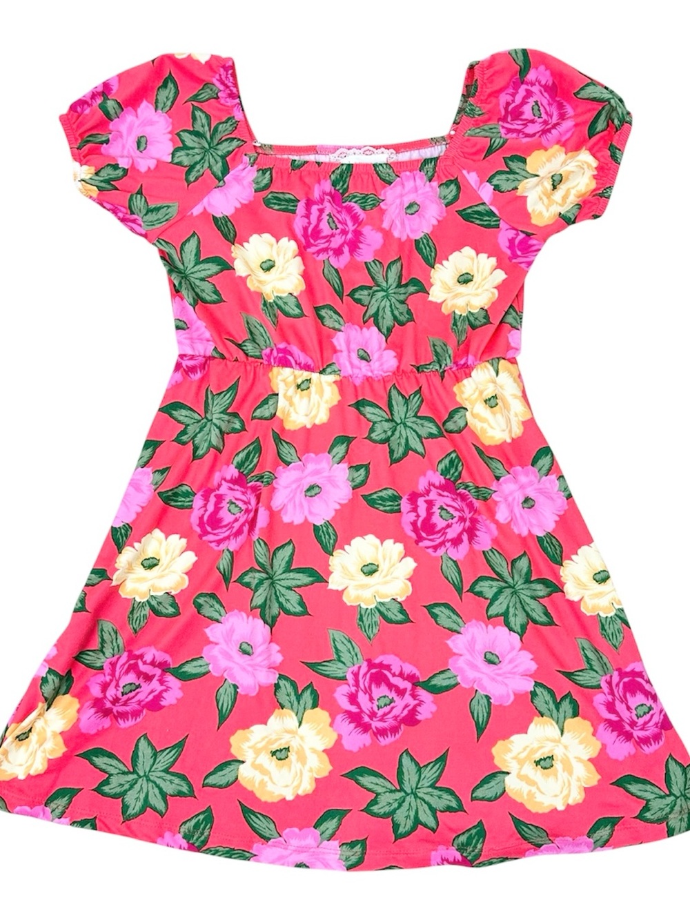 btween Girls Bright Pink Floral Short Sleeve Dress